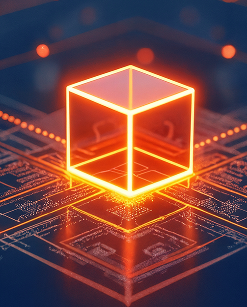 Imagem de cubo de luz em cima de uma placa mãe